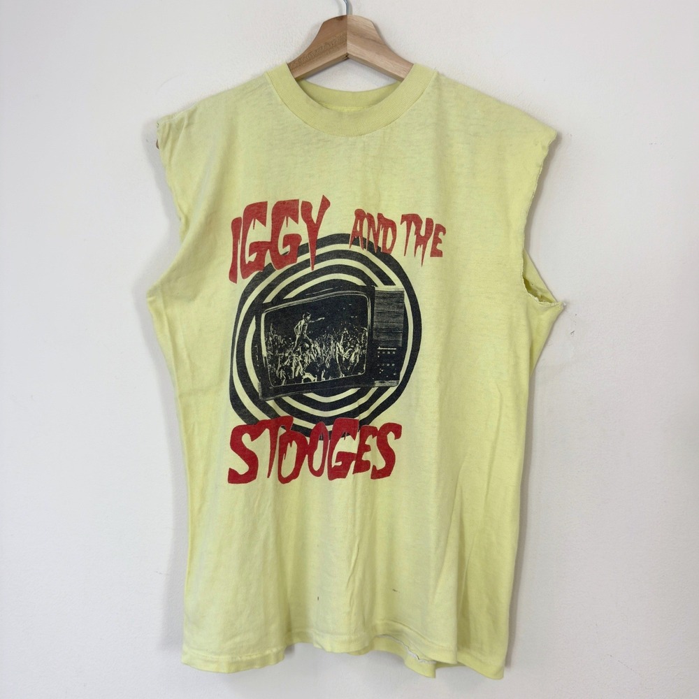 Vintage 90's Iggy and the Stooges Band Rock Punk Single Stitch Yellow Tee Shirt